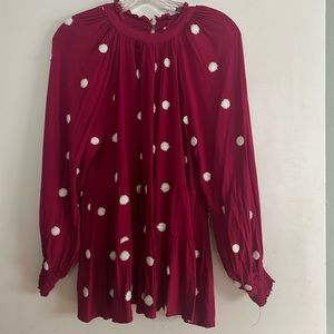 Red baby doll top with white dots size Large